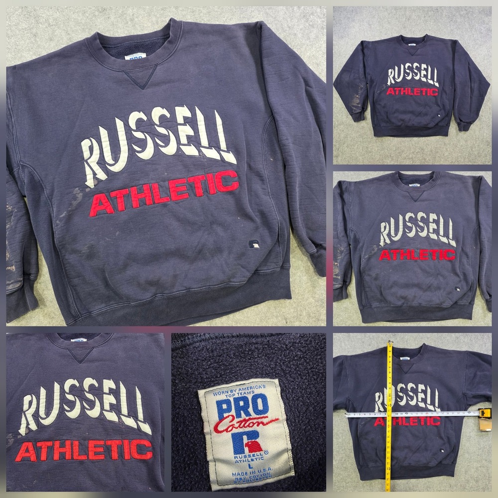 Vintage Russell Athletic Sweatshirt Mens Large Blue Fleece Crewneck Made USA
